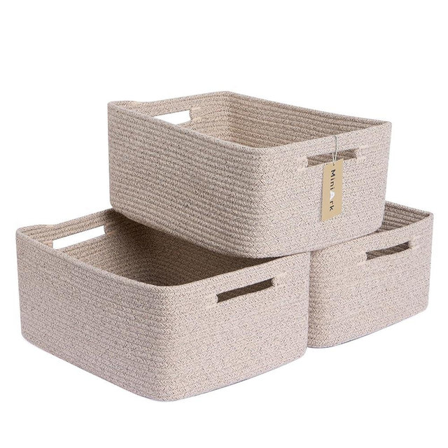 MiniArk Large Storage Baskets for Shelves, Closet Organizers and Storage Bins for Clothes Blanket Towels, Baby Nursery, Toy Baskets Box, Woven Rope Baskets, 17 x 13 x 7.5”, 3 Packs Mixed Brown