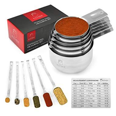Kitchen Compliments Professional Quality Stainless Steel Measuring Set - 13 Piece Measuring Cups and Measuring Spoons Set - Liquid or Dry Ingredients - Stackable for Easy Storage - Includes eBook