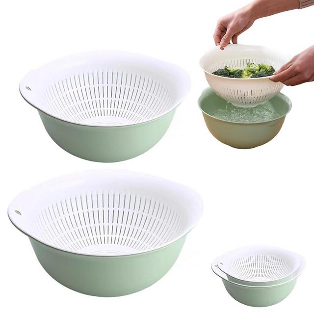 LUMUMIX Colander Bowl Set of 2, Nesting Large Capacity Plastic Food Strainer for Pasta, Vegetables and Fruits Washing Draining Basket, Space Saving, BPA Free
