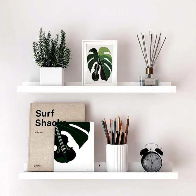 Solrot White Floating Shelves for Wall Decor, Long Wall Mounted Storage Shelf for Bedroom, Living Room, Bathroom, Kitchen, Nursery, Display Picture Ledge Shelf with Lip Set of 2-24 Inches, White