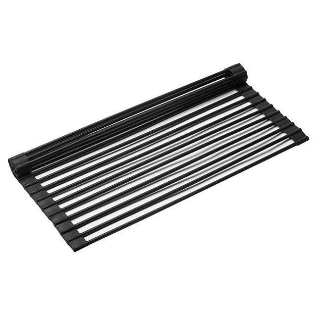 Denkee Roll Up Dish Drying Rack, 20 x 13 inch Sink Dish Drying Rack, Heavy Duty Foldable Multipurpose Silicone-Coated Stainless Steel Roll-Up Dry Rack, Portable Versatile Kitchen Dish Rack (Black)