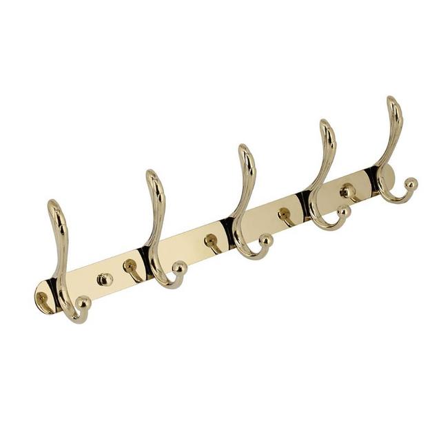 kimzcn Coat Rack Wall Mounted - 5 Tri Hooks, Heavy Duty, Metal Coat Hook Rail for Coat Hat Towel Purse Robes Mudroom Bathroom Entryway, Gold