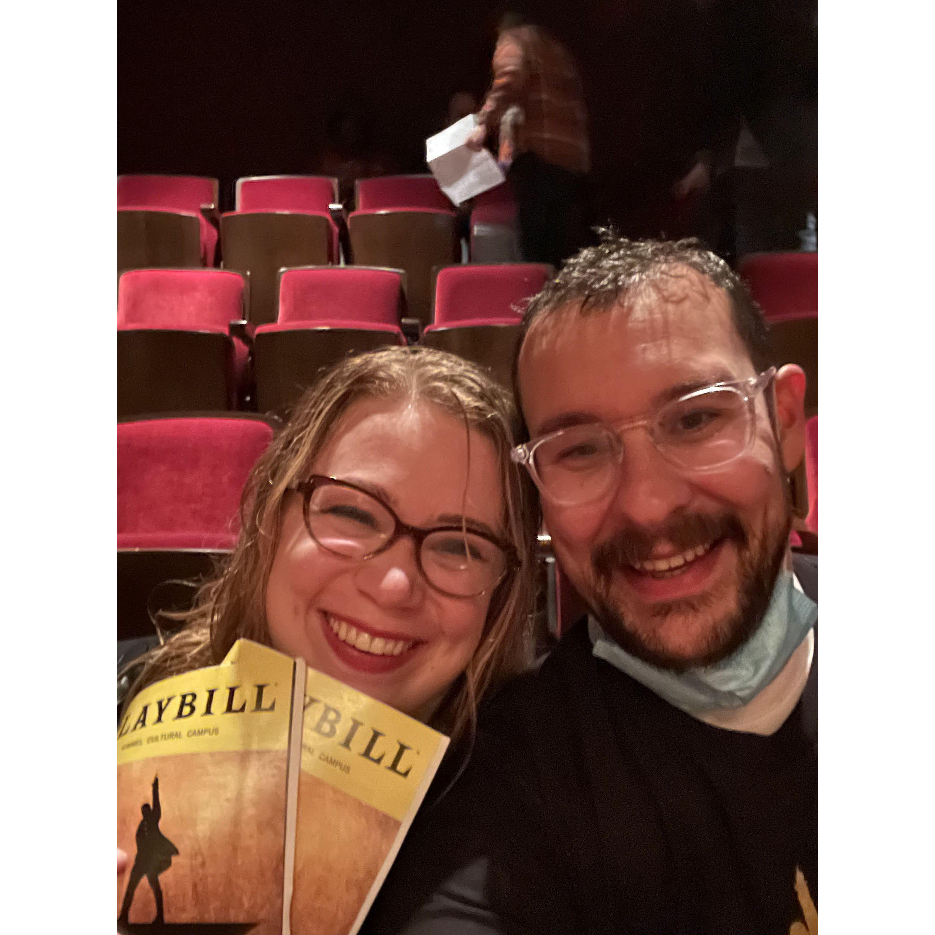 Seeing Hamiltion after getting caught in the rain - fun!