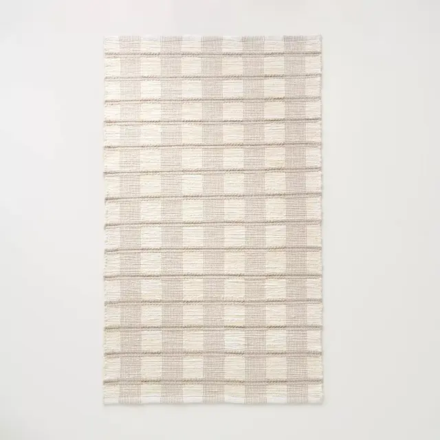 3'x5' Rib Stripe Plaid Handmade Woven Accent Rug Tan/Cream/Khaki - Hearth & Hand™ with Magnolia