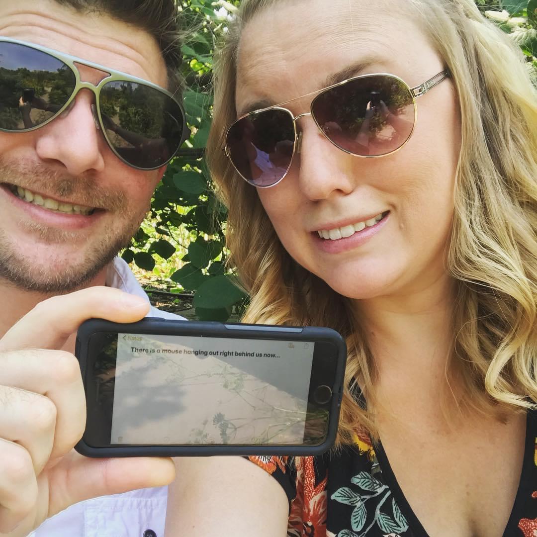 August 2018: Selfie with a mouse at the Denver Botanic Gardens