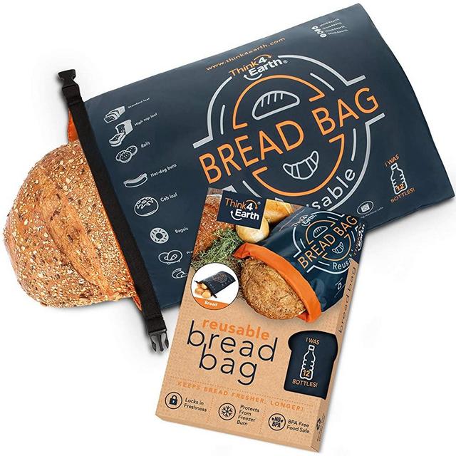 Think4earth – Linen Bread Bag - Reusable freezer bread bag for homemade bread maker gift giving - Bread Container for Sourdough Loafs Storage, Large Bread Bags for Homemade Bread with Double Lining
