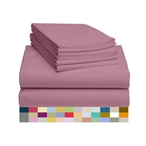 LuxClub 4 PC Microfiber and Bamboo Sheet Set: Bamboo Bedding Sheets with Microfiber - Softer and More Breathable Than Cotton - Antibacterial and Hypoallergenic - Machine Washable, Light Plum, Queen