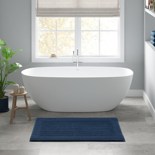 Madison Park Splendor Reversible 100% Cotton Tufted Bathroom Rug-3000 GSM Hotel Quality Luxurious Plush Medium Pile Bath Mat Absorbent, Quick Dry, Shower Room Décor, 24"x36" Navy