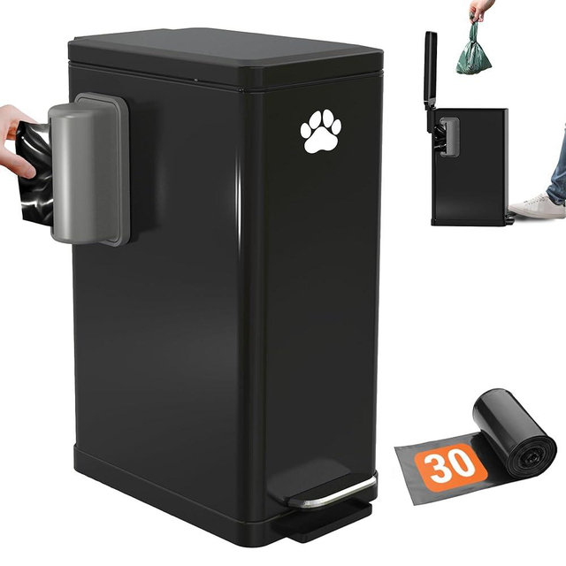 Pupzle Large Dog Poop Trash Can Outside, 3.2 Gal Metal Dog Waste Trash Can with Lid Outdoor, Waste Container with Pedal Garbage Poop Bin, Poo Bucket Outdoor with Lid for Backyard Odor Control, 30 Bags