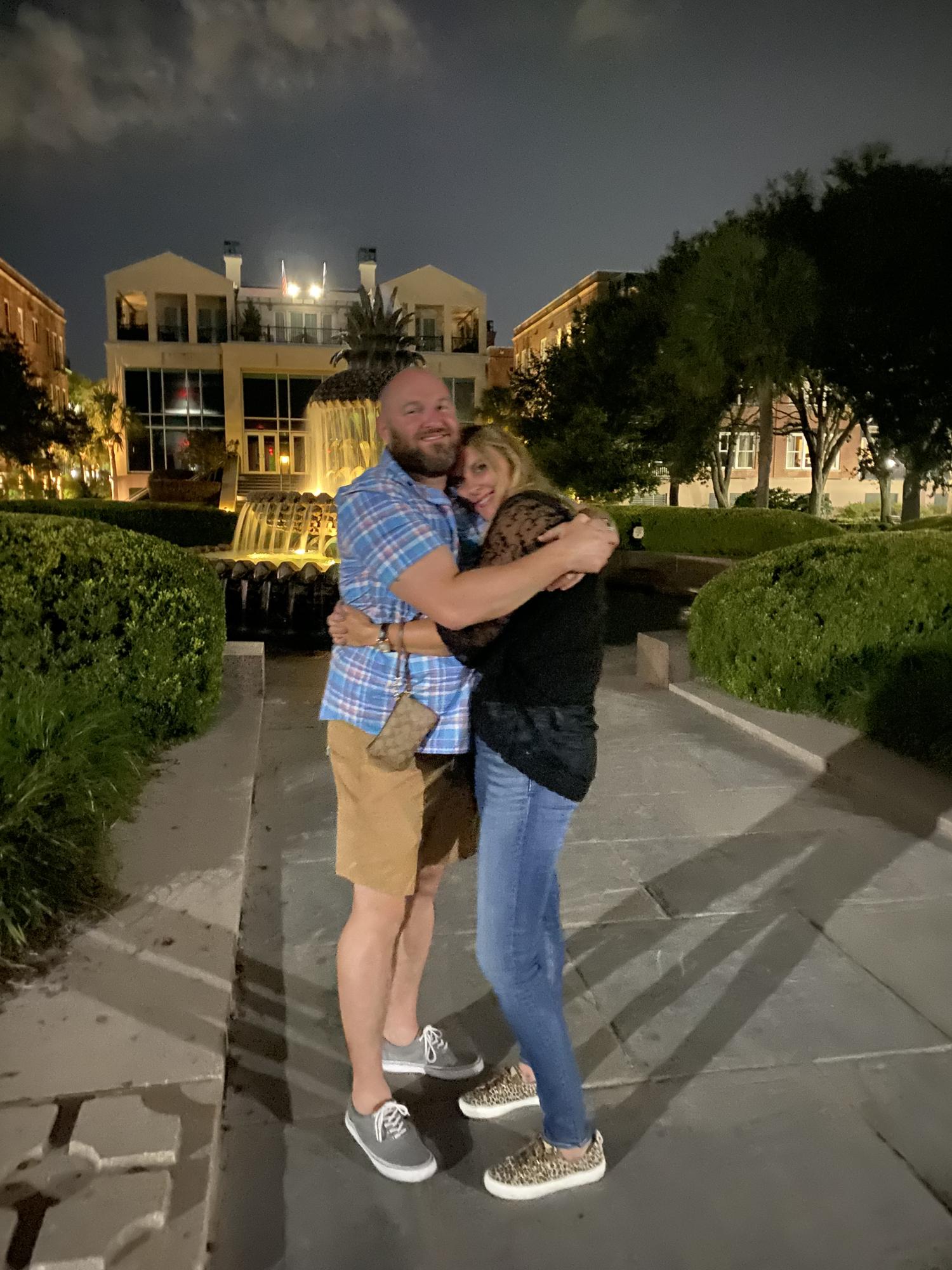 Charleston, SC in front of the fountain where Daniel proposed (this was the night before!)