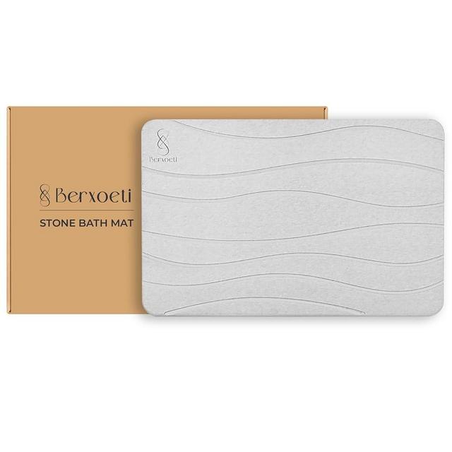 Stone Bath Mat, Diatomaceous Earth Bath Mat Stone - Ultra Quick Drying Large Stone Bath Mat | Non-Slip, Dry Fast Solid Super Absorbent Stone Bath Mats for Bathroom, Stone Shower Mat - Light Grey