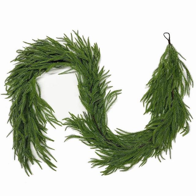Senjie 2PCS Christmas Garlands Norfolk Pine Garland Real Touch Artificial Faux Greenery Garland for Holiday Indoor Outdoor Decor 6FT