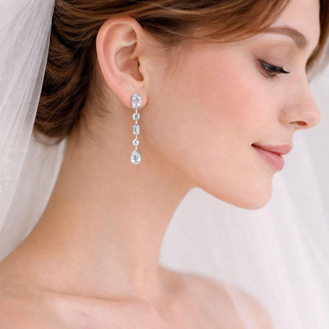Wedding Aquamarine Stud Earrings, Silver Light Blue Gemstone Bride Dangle Earrings, Bride Fine Jewelry, March Birthstone, Shell Beach Studs