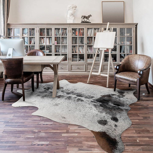 LYENDOS Cowhide Rug 5.2 x 6.2 Feet, Cow Hide Durable No-Slip Backing, Faux Cowhide Rug Thickened Elastic, for Bedroom Living Room Home Office Western Decor