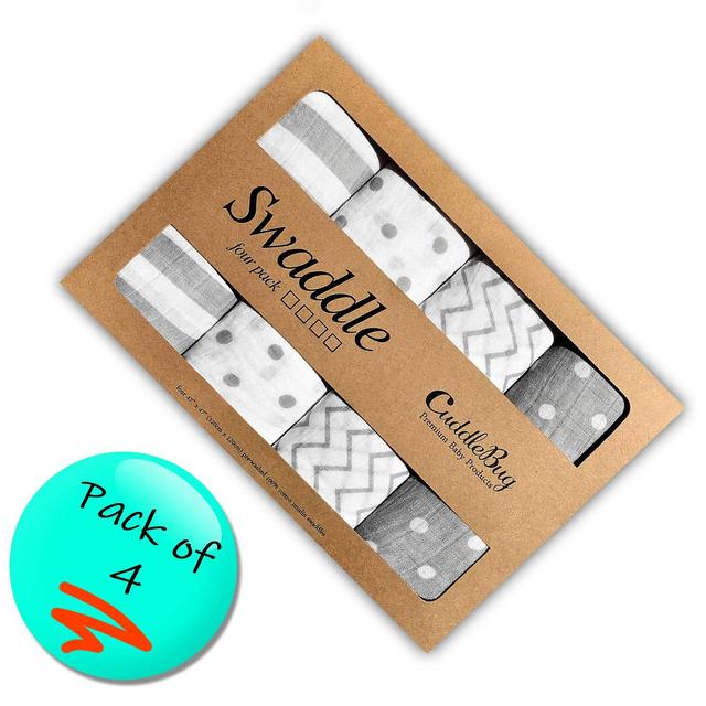 Muslin Swaddle Blankets by CuddleBug - Spots n' Stripes- 4 Pack Baby Blanket for Newborns - Swaddle Blanket, Swaddle Wrap, Muslin Swaddle and Receiving Blankets