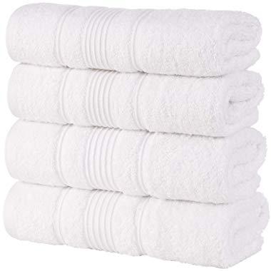 Qute Home Hand Towels - 4 Pack, (16 x 30 inches) | 100% Turkish Cotton | Super Soft Highly Absorbent | Spa & Hotel Quality Towels (White)