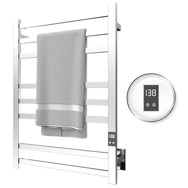 PeakTrivol 8-Bar Towel Warmer - Fast Heating, Auto Shut-Off Timer, LED Display Panel - Hardwired or Plug-in Options - Polished 304 Stainless Steel - Ideal for Bathroom - Hot Towel Warmer Rack