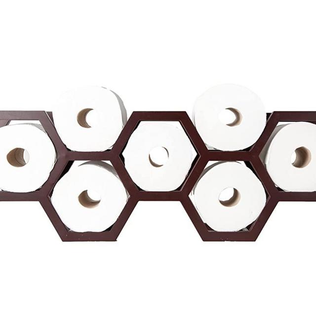 Modern, Floating “Honeycomb Toilet Paper Holder for Bathroom – Wall Mount Storage Shelves for Toilet Tissue in Dark Brown – Novelty Bath Shelves for Original Décor Made of Paulownia Wood