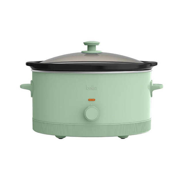bella 6.0 Qt Manual Slow Cooker, EverGood™ Ceramic Nonstick Coating, 3 Temperature Settings, Dishwasher Safe Stoneware Pot and Tempered Glass Lid, Cool Touch Handles & Tangle Free Cord Wrap, Seaglass
