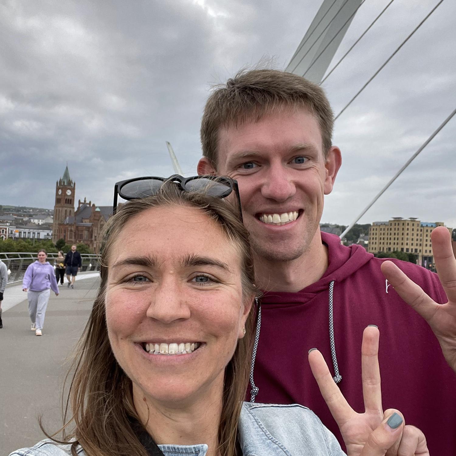 On the Peace Bridge in Derry, Northern Ireland.