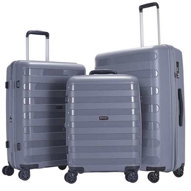 GinzaTravel Anti-scratch never breakage Widened and thickened large capacity Luggage 3 Piece Sets Spinner Grey color Expandable Suitcase sets（all 20 24 28)