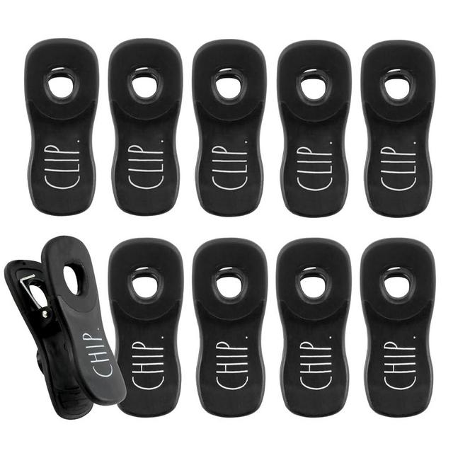 Rae Dunn 10 Pc Bag Clips with Magnet- Food Clips, Chip Clips, Bag Clips for Food Storage with Air Tight Seal Grip for Bread Bags, Snack Bags and Food Bags (Black)