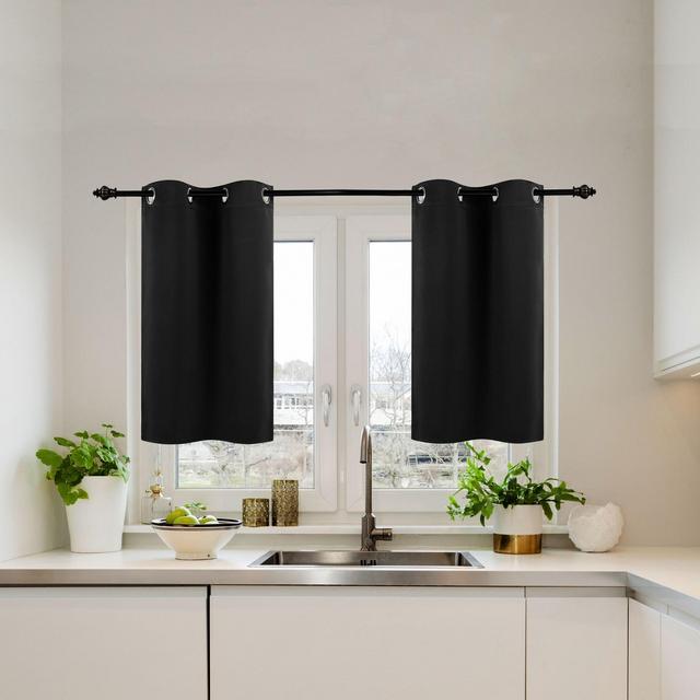 PiccoCasa Window Rod Pocket Valance Thermal Insulated Curtain Panels 2Pcs Black 36"x29"