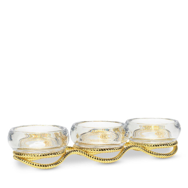 Nambé Braid Gold Glass Triple Condiment Server