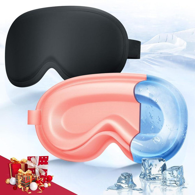 2 Pack 3D Cooling Gel Eye Mask - Reusable Cold Sleep Mask, Eyes Ice Pack with Hot & Cold Compress Therapy for Puffiness, Dark Circles, Dry Eyes, Headaches and Stress Relief (Black/Pink,2 Pack)
