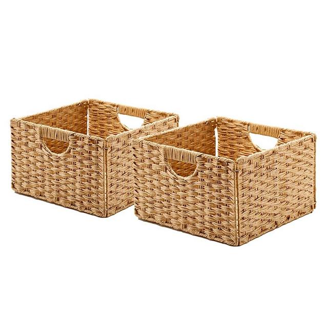 Seville Classics 2-Pack Foldable Handwoven Cube Storage Basket Bin, Rectangular, Natural