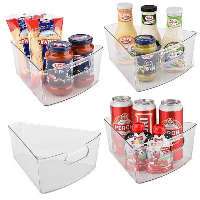 Sorbus Wedge Storage Bin Organizer Lazy Susan organizer with Front Handle for Corner Cabinet, Great Sector Shaped Container Bins for Kitchen, Pantry, Bathroom, Clear Plastic (4-Pack)