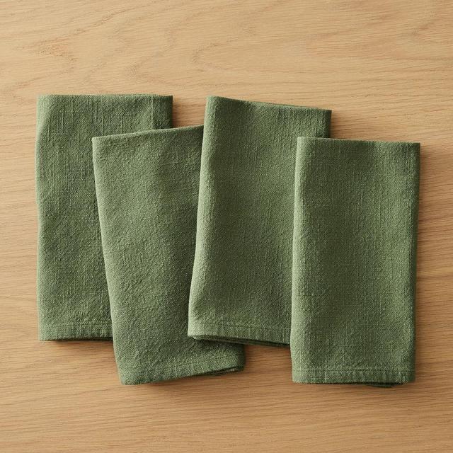 Slub Cotton Table Linens, Napkin, 20x20, Tarragon, Set of 4