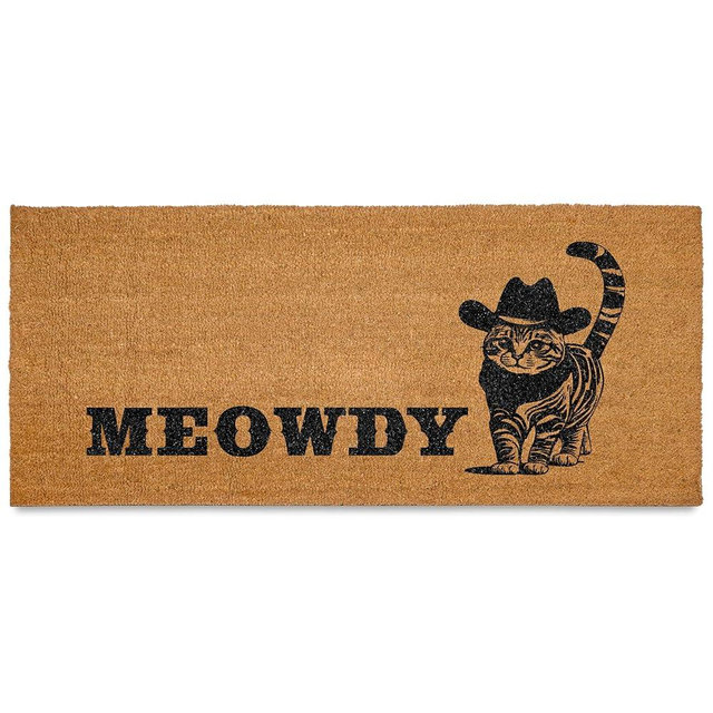 MAINEVENT Meowdy Long Door Mat 48x24 Inch, Oversized Cat Welcome Mat for Double Door Covered Outdoor Entrance with Non-Slip PVC Backing