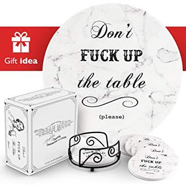 Coasters for Drinks | Absorbent Drink Coaster (6-Piece Set) | Housewarming Hostess Gifts for New Home, Man Cave House Warming Presents Decor, Wedding Registry, Living Room Decorations, Cool Gift Ideas