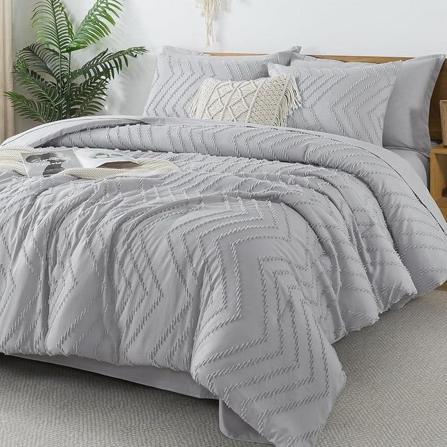 Litanika Light Grey King Size Comforter Set with Sheets - 7 Pieces Bed in a Bag King Boho Tufted Complete Beddding Sets with Comforter, Sheets, Pillowcases & Shams