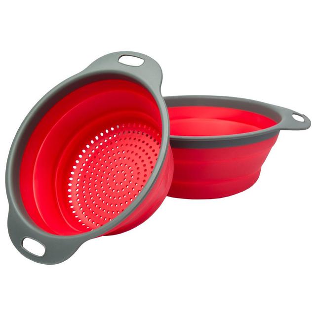 Colander Set - 2 Collapsible Colanders (Strainers) Set By Comfify - Includes 2 Folding Strainers Sizes 8" - 2 Quart and 9.5" - 3 Quart Red and Grey