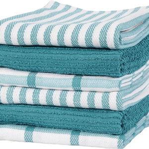 KAF Home Premium Kitchen Towels (18" x 28"), Large 100% Cotton, Flat & Terry Absorbent Dish Towel Set (Teal, 18 x 28-6 Pack)