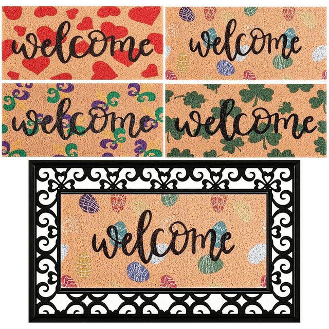 APUDWN 4 Pcs Easter Doormat Insert Spring Holiday Door Mat Interchangeable Doormat Inserts Entrance Welcome Valentine's Day Mardi Gras St. Patrick's Day Mats 22 X 10 Inch Non Slip Door Mat Gifts
