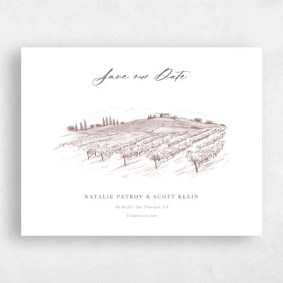 Wine, Brown Wedding Save the Date - Fico Landscape