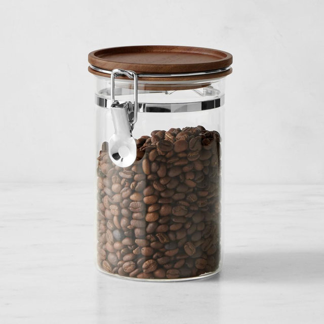 Hold Everything Stacking Glass Canister with Clamp, Walnut Finish, Small