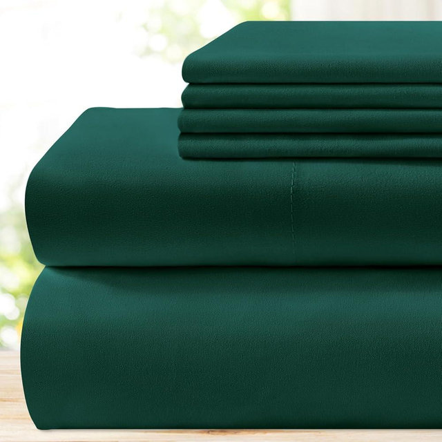 BYSURE 6 Pieces Bed Sheets Set(King, Dark Forest Green) - Hotel Luxury Super Soft 1800 Thread Count 100% Microfiber Sheets with Deep Pockets, Wrinkle & Fade Resistant
