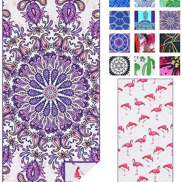 Microfiber Sand Free Beach Towel-Quick Dry Super Absorbent Lightweight Thin Oversized Sand Free Towels Blanket for Travel Pool Swimming Bath Purple Paisley Mandala Flamingo