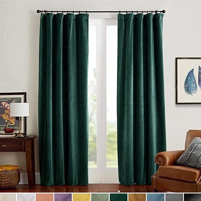 Lazzzy Velvet Blackout Curtains Green Thermal Insulated Drapes for Bedroom Living Room Darkening 120 Inches Extra Long Window Treatments Super Soft Luxury Rod Pocket 2 Panels Emerald Green