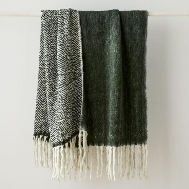 Brushed Herringbone Throw, Conifer, 50"x70"