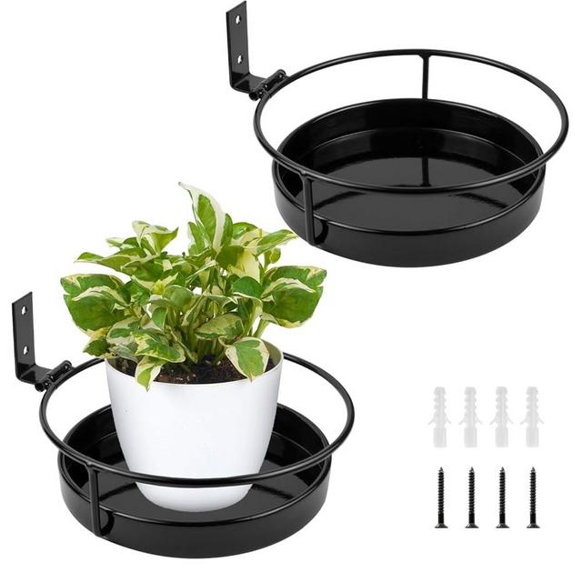 ARTORA Wall Mounted Plant Holder, 2 Pack Metal Flower Pot Wall Hanging Shelf Black Indoor Outdoor Decorative Floating Shelves Planter Hanger Racks for Wall Bedroom Living Room Porch Balcony Decor