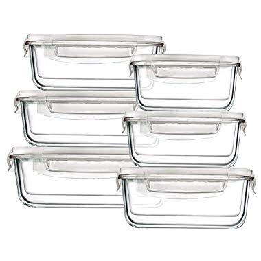 Bayco Large Glass Food Storage Containers with Lids, [12 Piece] Glass Meal Prep Containers, Airtight Glass Bento Boxes, BPA Free & FDA Approved & Leak Proof (6lids & 6Containers)(Square & Rectangle)