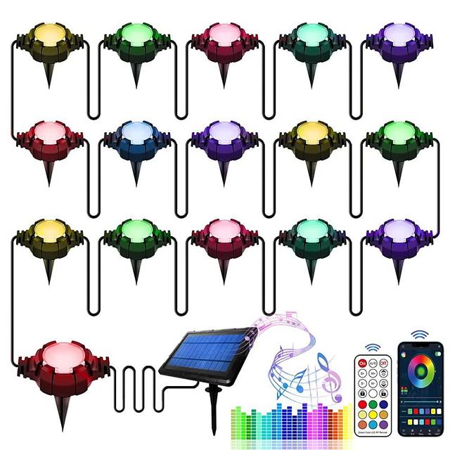 PINSAI Solar Powered Outdoor Garden Smart Led Pathway Light Waterproof Remote Control holiday Disk Ground bulb Landscape Patio Lighting Decoration color Rgb WIFI String Lamp for Yard,Deck,Walkway,Lawn
