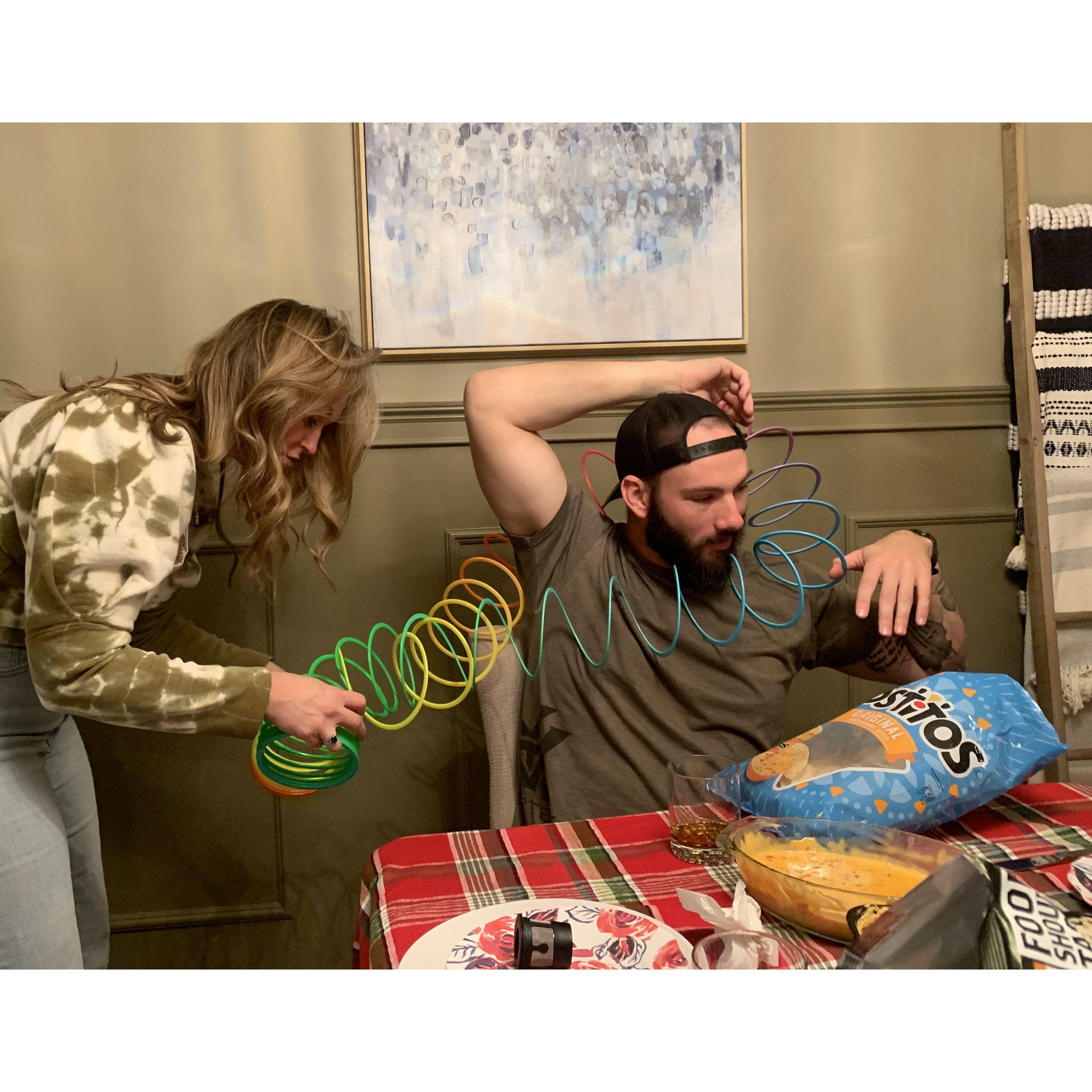Another fun family night with the Seidl’s. This night we learned how to untangle a slinky without killing each other! True love test.