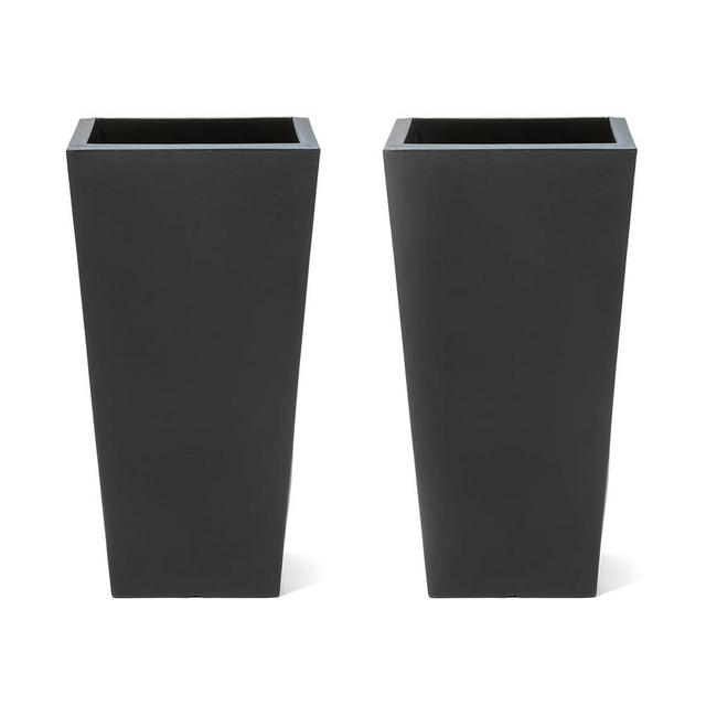 Step2 Tremont Tall Square Tapered Planter, Large Planters for Outdoor Plants, Gardening and Flower Pot for Patio or Porch, Efficient Drainage, Durable Plastic, Onyx Black, 2-Pack