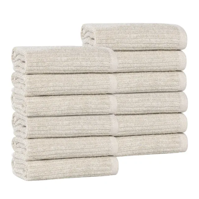 Viscose Cotton Blend Medium Weight Soft Textured Ribbed Face Towels Washcloths, Set of 12, Beige - Blue Nile Mills